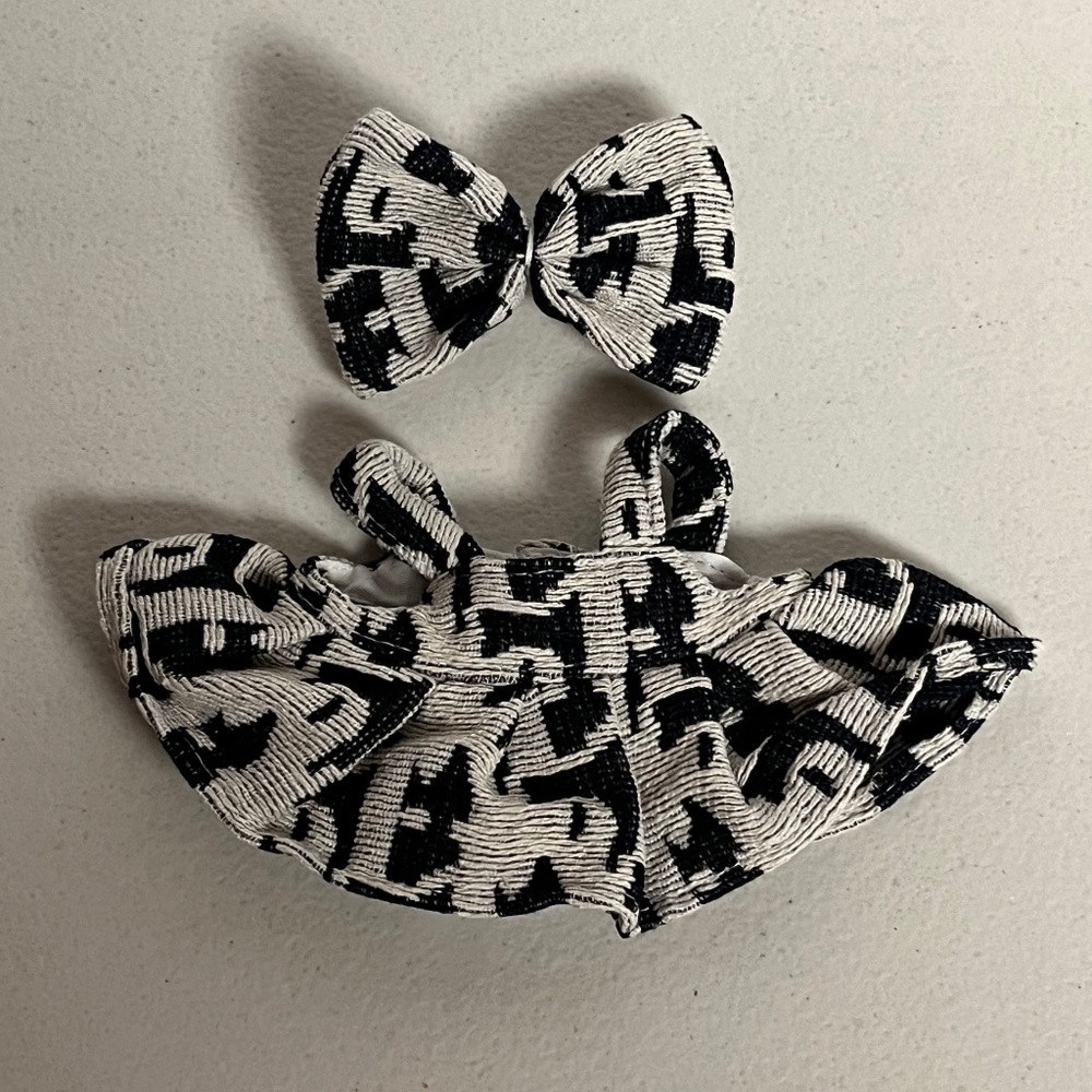 Designer Corduroy Dress Bow Clothing 2 Piece Outfit For Labubu White Black